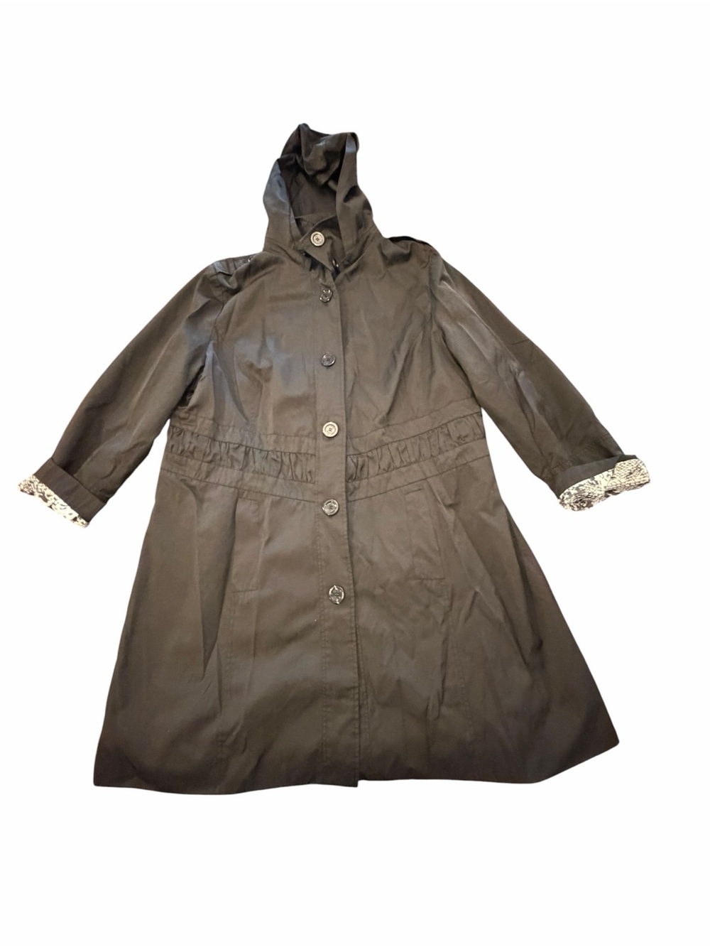 Guess Women's Raincoat Trench Coat Black Removable Hood Size 3X Cinched Waist